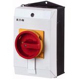 Main switch, T0, 20 A, surface mounting, 4 contact unit(s), 8-pole, Emergency switching off function, With red rotary handle and yellow locking ring,