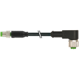 M8 male 0° / M12 female 90° A-cod. PUR 3x0.25 bk UL/CSA+drag ch. 1.2m