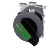 Selector switch, illuminable, 30 mm, round, Metal, matte, green, selector switch, long, front ring for flush installation, 2 switch positions O-I,  3SU1062-2EF40-0AA0-Z Y15