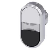 Twin pushbutton, 22 mm, round, metal, shiny, white, black, pushbuttons, flat, with laser labeling, inscription or symbol Customer-specific selection with SIRIUS ACT configurator