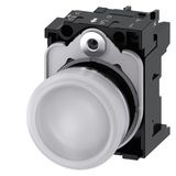 Indicator lights, 22 mm, round, metal, shiny, white, lens, smooth, with holder, LED  3SU1153-6AA60-1AA0-Z Y11