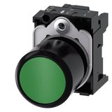 Pushbutton, compact, with extended stroke (12 mm), 22 mm, round, plastic, green, pushbutton, flat, momentary contact .... 3SU1200-0EB40-0AA0-Z Y15