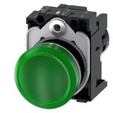 Indicator lights, compact, 22 mm, round, plastic, green, lens,  3SU1201-6AF40-1AA0