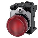 Indicator lights, 22 mm, round, metal, shiny, red, lens, smooth, with holder, LED module  3SU1153-6AA20-3AA0-Z Y12