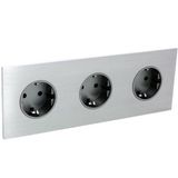 Art d'Arnould univers Epure triple standard Schuko horizontal power socket 2P+E 16A 250V - Brushed Steel