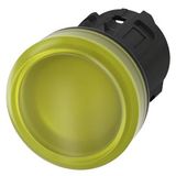 Indicator light, 22 mm, round, plastic, yellow, lens, smooth, with laser labeling, upper case and lower case, always upper case at the beginning