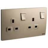 Mallia Senses - 2 gang BS switched socket outlet double pole - 13A - Dark Bronze