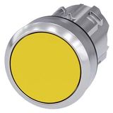 Pushbutton, 22 mm, round, metal, shiny, yellow, pushbutton, flat, latching, Push-to-release mechanism, with laser labeling, upper case