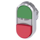 Illuminated twin pushbutton, 22 mm, round, metal, shiny, green, red,  3SU1051-3BB42-0AA0-Z Y11