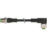 M12 male 0° / M12 female 90° A-cod. PUR 3x0.34 bk UL/CSA+drag ch. 20m