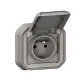 Power socket with waterproof earth with Plexo shutter 16A 250V delivered complete for recessed mounting with gray claws