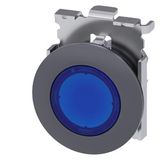 Indicator lights, 30 mm, round, Metal, matte, blue, front ring for flush installation, with  3SU1061-0JD50-0AA0-Z Y15