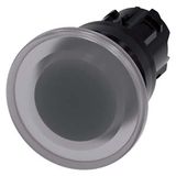 Illuminated mushroom pushbutton, 22 mm, round, plastic, clear, 40mm, momentary contact type, with laser labeling, upper case