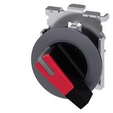 Selector switch, illuminable, 30 mm, round, Metal, matte, red, selector switch, long, front ring for flush installation,  3SU1062-2EC20-0AA0-Z X90