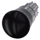 Mushroom pushbutton, 22 mm, round, metal, shiny, black, 40 mm, positive latching, acc. to EN ISO 13850, rotate-to-unlatch, with laser labeling, inscription or