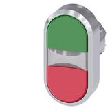 Illuminated twin pushbutton, 22 mm, round, metal, shiny, green,  3SU1051-3AB42-0AA0-Z Y12