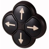 Position pushbutton, RMQ-Titan, Actuators non-flush, momentary, 4-fold, opposing pushbuttons mechanically interlocked, Bezel: black, arrow up