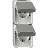 SCHUKO double socket, arranged vertically with BRS, light gray, AQUASTAR