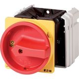 Main switch, T5B, 63 A, flush mounting, 1 contact unit(s), 2 pole, Emergency switching off function, With red rotary handle and yellow locking ring, L