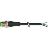 M12 male 0° A-cod. with cable PUR 4x0.34 bk UL/CSA+drag ch. 20m