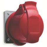 Socket-outlet, panel mounting, 6h, 16A, IP44, minimized flange, straight, 3P+N+E