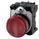 Indicator lights, 22 mm, round, plastic, red, lens, smooth, with holder, LED module with integrated LED 110 V AC, screw  3SU1103-6AA20-1AA0-Z Y19