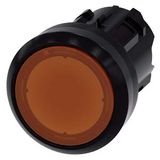 Illuminated pushbutton, 22 mm, round, plastic, amber, pushbutton, flat momentary contact type, with laser labeling, lower case