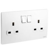 Mallia Senses - 2 gang BS switched socket outlet single pole - 13A - with 2 earth connection - Matt White