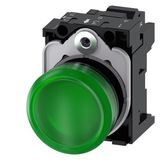 Indicator lights, 22 mm, round, plastic, green, lens, smooth, with holder, LED module,  3SU1103-6AA40-3AA0-Z Y12