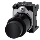 Pushbutton, compact, with extended stroke (12 mm), 22 mm, round, plastic, black,  3SU1200-0FB10-0AA0-Z X90