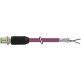 M12 male 0° B-cod. with cable PUR 1x2xAWG24 shielded vt+drag-ch 5m