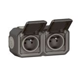 Double pre-wired 2x2P+E horizontal waterproof Plexo power socket delivered complete for surface mounting - anthracite