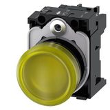 Indicator lights, 22 mm, round, plastic, yellow, lens, smooth, with holder, LED module  3SU1103-6AA30-1AA0-Z Y12