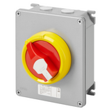 ROTATORY ISOLATOR - HP- SURFACE-MOUNTING - EMERGENCY - METAL BOX - 25A 4P - LOCKABLE RED KNOB - IP66