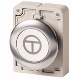 Pushbutton, RMQ-Titan, flat, momentary, White, inscribed, Front ring stainless steel, ON/OFF