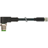 M12 male 90° / M8 female 0° A-cod. PUR 3x0.25 bk UL/CSA+drag ch. 10m