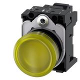 Indicator lights, 22 mm, round, plastic, yellow, lens, smooth, with holder, LED module, with integrated LED 230 V AC,  3SU1106-6AA30-3AA0-Z Y15