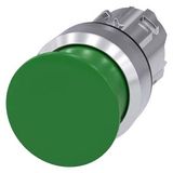 3SU1050-1AD40-0AA0-Z Y10 Mushroom pushbutton, 22 mm, round, metal, shiny, green, 30 mm, momentary contact type, with laser labeling, upper case and lower case, always upper