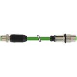 M12 fem. recept./M12 male 0° X-cod. PUR 4x2xAWG26 shielded gn 3.0m