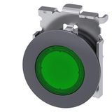 Illuminated pushbutton, 30 mm, round, Metal, matte, green, front ring for flush installation, latching, Push-to-release  3SU1061-0JA40-0AA0-Z Y15