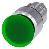 Illuminated mushroom pushbutton, 22 mm, round, metal, shiny, green, 30 mm, latching, pull-to-unlatch mechanism,  3SU1051-1AA40-0AA0-Z Y15