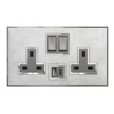 Arteor Surround Plate for 2 Gang 13A Switched Socket Outlet with USB Chargers Brushed Stainless Steel