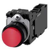 Pushbutton, 22 mm, round, plastic, red, pushbutton, raised, momentary contact type, with holder  3SU1100-0BB20-1FA0-Z Y13