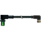 MQ12 male 90° / M8 female 90° A-cod. PUR 3x0.25 bk UL/CSA+drag ch. 2m