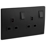 Mallia Senses - 2 gang BS switched socket outlet double pole - 13A - Brushed Black