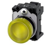 Indicator lights, 22 mm, round, metal, shiny, yellow, lens, smooth, with holder,  3SU1156-6AA30-3AA0-Z X90