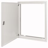 Flush-mounting trim ring with sheet steel door and locking rotary lever for 3-component system, W = 400 mm, H = 1060 mm