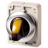 Illuminated selector switch actuator, RMQ-Titan, with thumb-grip, momentary, 3 positions, yellow, Front ring stainless steel