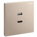 Galion - 1 gang HDMI socket outlet with type-A USB data socket transfer - Rose Gold