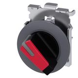 Selector switch, illuminable, 30 mm, round, Metal, matte, red, selector switch, short, front ring for flush installation, 2 switch positions O-I,  3SU1062-2DF20-0AA0-Z Y15